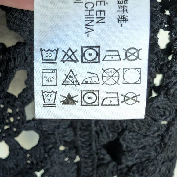 Zara Black Macrame Knit Crochet Cardigan Coat Long Sleeve Jacket, size XS-S - Picture 8 of 9